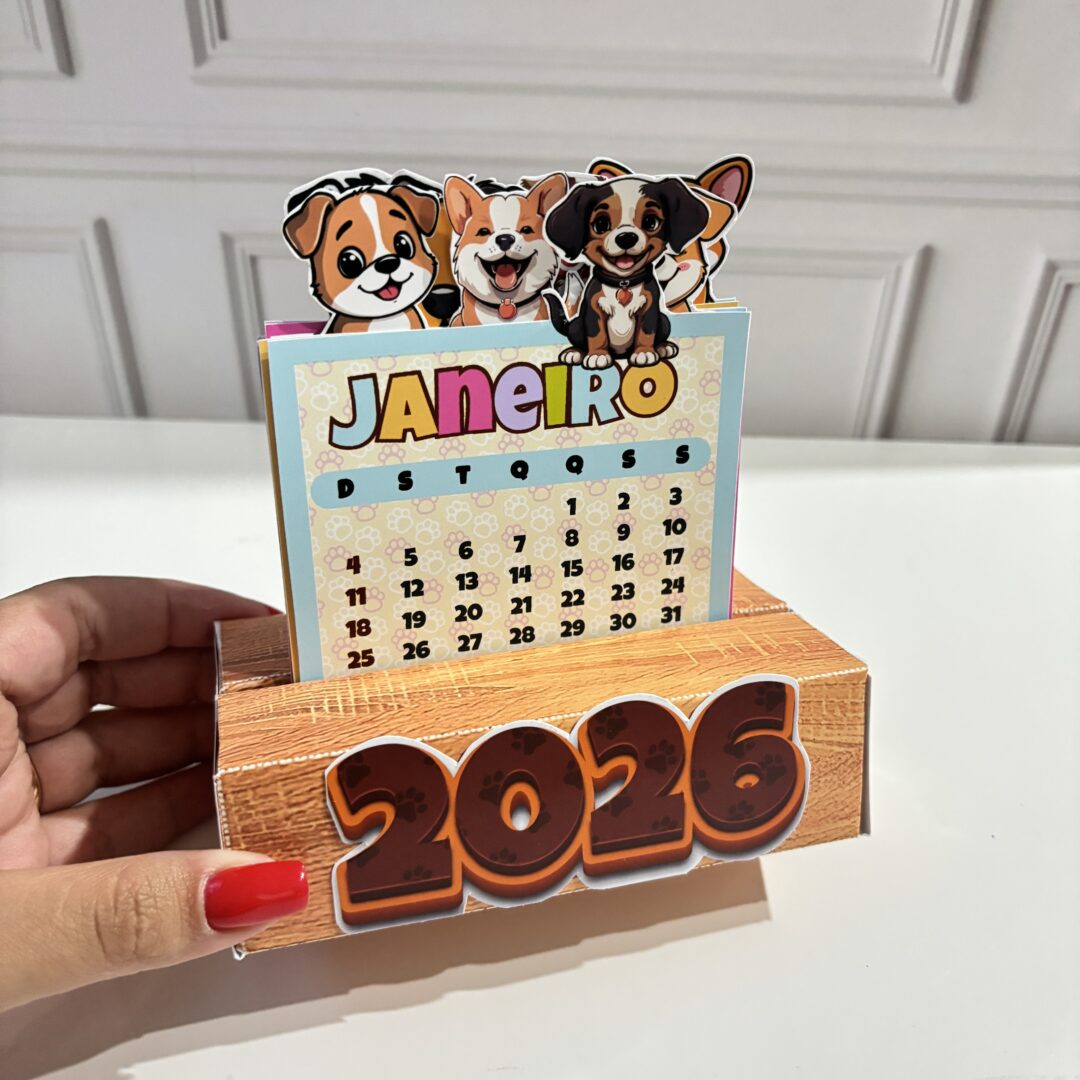 Calendário de Mesa - Cachorrinhos - 2026